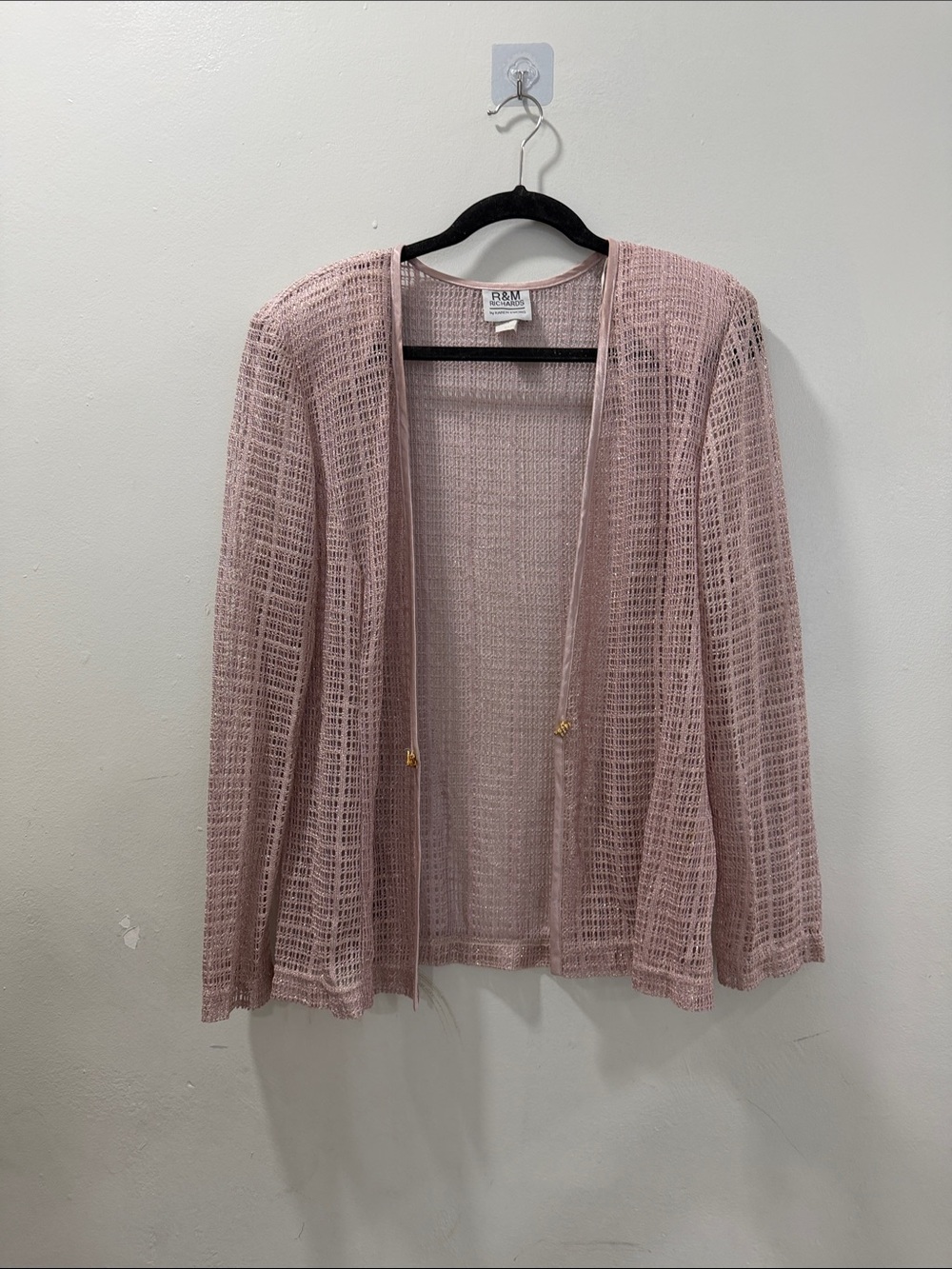 Vintage 80s R&M Richards Mauve Open Knit Cardigan Sweater Jacket M
